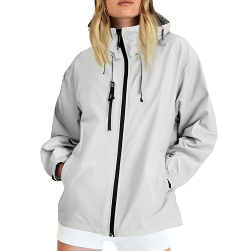Chubasquero Mujer Impermeable Chaqueta Mujer Entretiempo Mangas Largas Impermeable Cazadoras Running Cortavientos Senderismo Talla Grande Bomber Color Puro Chubasqueros Montaña Ropa 2#Caqui L