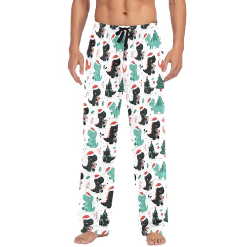 Christmas Dinosaurs Men's Pajamas Pants Cotton Sleep Bottoms Pants Lounge Sleepwear - S2