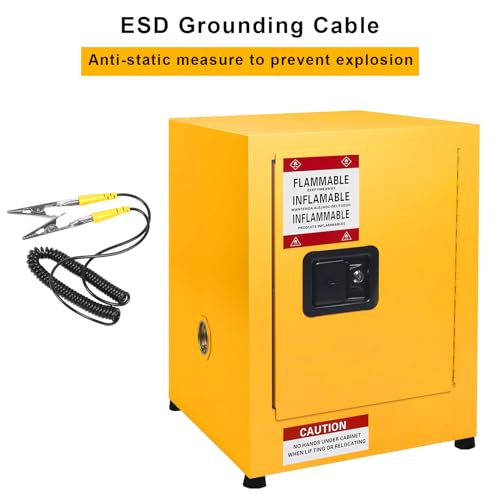 Image of Flammable Cabinet 17 inch x 17 inch x 22 inch, Safety Cabinet - Fireproof, Galvanized Steel, Leakproof, Hazardous Storage Cabinet for Industry, Company and Home, Yellow