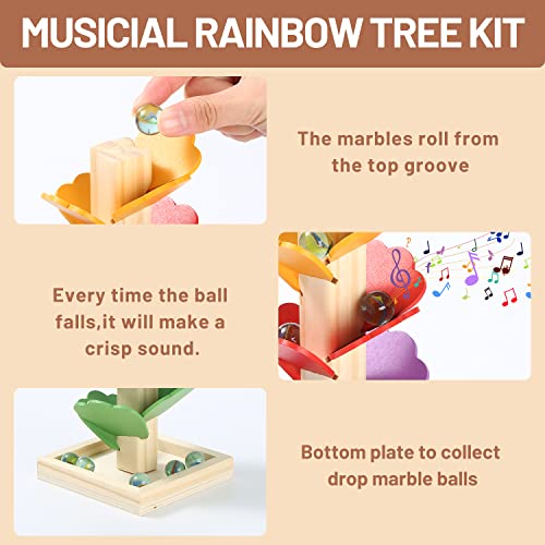 Wooden Music Tree Toy For Kids, Wood Marble Run Marble Track Game For Toddlers, Ball Drop Toy Ball Tower Montessori Educational Toy Boy Girl Valentines Gifts, Race And Chase Rainbow Musical Tree Kit #TOP4