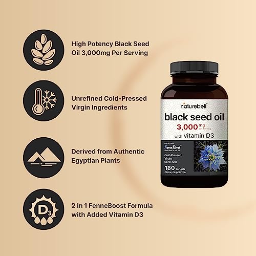 image for NatureBell Cold Pressed Black Seed Oil 3,000mg Per Serving with Vitami