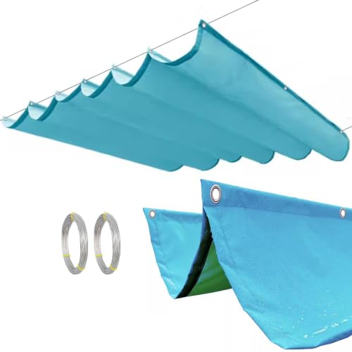 Einziehbares Wellen-Sonnensegel, Wasserdicht UV-beständig Sonnenschutz Überdachung Mit Montagesatz Für Den Außenbereich Pergola Garten Wintergarten Terrasse(Light Blue)