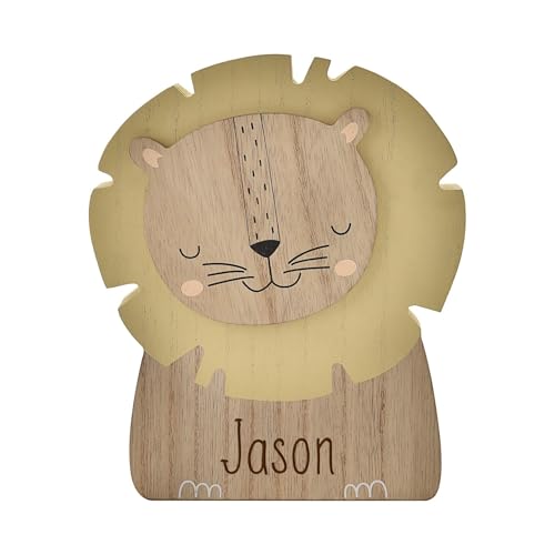 Personalised Wooden Lion Money Box for Children, 17 x 20 x 4 cm