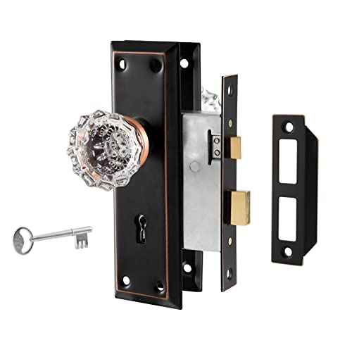 Newliplace Upgraded Mortise Lock Set for Interior Door, Antique Vintage Style Crystal Glass Door...