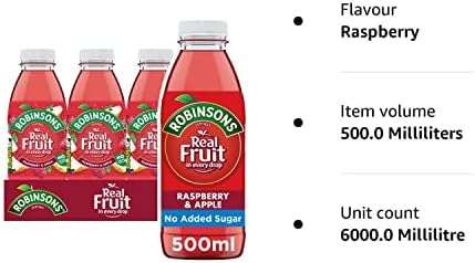 Robinsons Low Calorie, No Artificials, Raspberry & Apple, 500 ml, Pack of 12