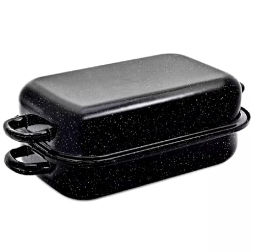 MIKONI Gänsebräter mit Tropfdeckel 35 x 24cm Emaille Bräter + Deckel Schmortopf Bratentopf Entenbräter 5L