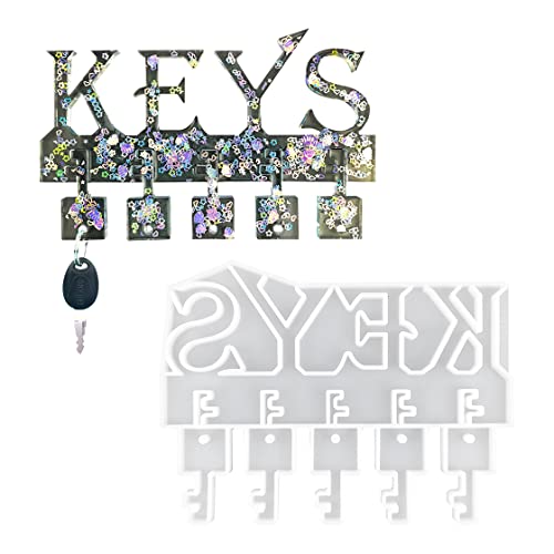 HyzaPhix Moule Silicone Resine Epoxy Porte-clés Mural, HOME KEYS Moulle Silicone, Key Holder Resin Molds, Kit Moulage Bijoux pour Bricolage Accroche Clef Mural, Pendentif (KEYS) Cover