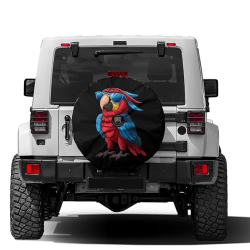 Image of Cartoon Parrot Spare Tire Cover with Backup Camera Hole Wheel Tire Cover Fit Trailer, RV, SUV and Many Vehicle 17inch