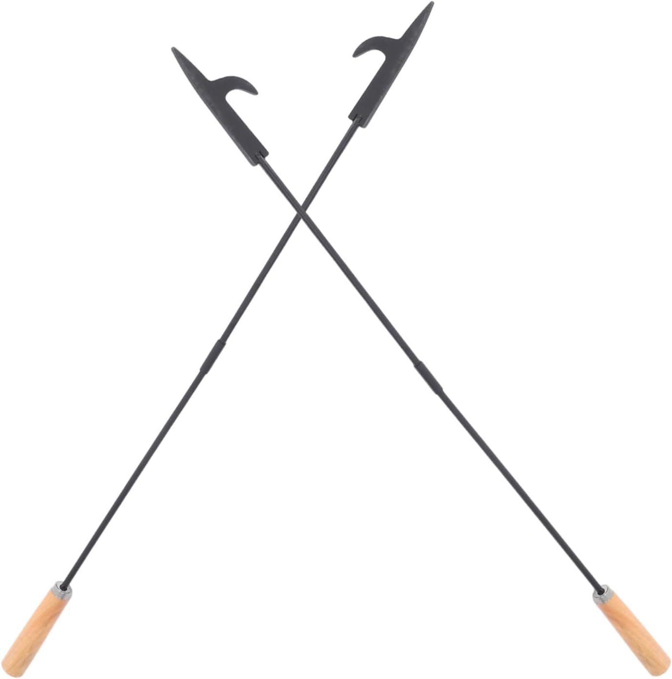 ibasenice 2pcs Heavy Duty Fire Poker with Wood Handle, Two-Section Iron Design for Extended Length and Safety Control Distance, for Wood Burning and Indoor Stove Use