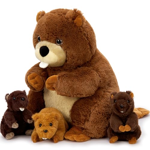 MaoGoLan 4Pcs Beaver Stuffed Animals with Three Babies Inside,17.7" Fluffy