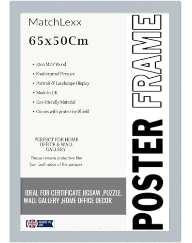 MatchLexx® Flat Durable Light grey Hand crafted | Large Poster Picture Frame 50x65 cm Photo Frame | Solid Wood Frames Jigsaw Puzzle Artwork For Home and Office