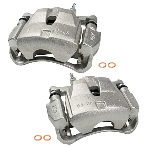 Image of TRQ Front Left and Right Brake Caliper Set Caliper Brackets Hardware Compatible with 06-08 Toyota RAV4 L4 2.4L 09-10 RAV4 L4 2.5L 2012 RAV4 L4 2.5L 17-18 RAV4 LE excluding Japan Built Models