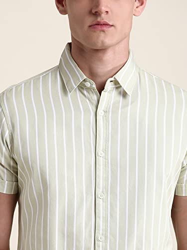 Image of Dennis Lingo Men's Cotton Striped Slim Fit Casual Shirt