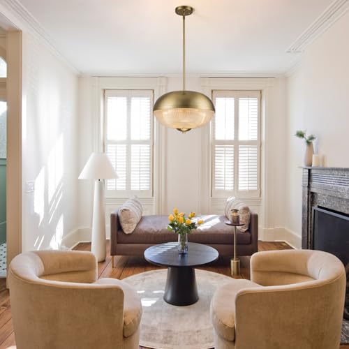 Zicbol Modern Brass Glass Pendant Light, 3-Light Gold Hanging Light Fixture with Adjustable Rod, 15.9" Glass Chandelier for Kitchen Island, Dining Room, Hallway, Bedroom — view 2