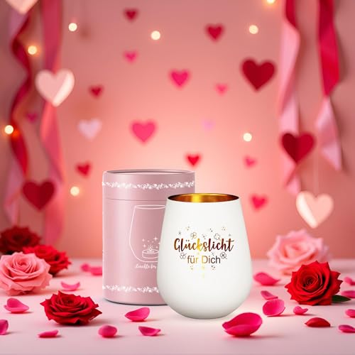 Windlicht Glas mit Geschenkbox für Frauen Geschenk, Teelichthalter mit Gravur Spruch Glückslicht für Beste Freundin Geburtstag, Dankeschön Geschenke für Freundinnen Fraud Kollegin Weihnachten
