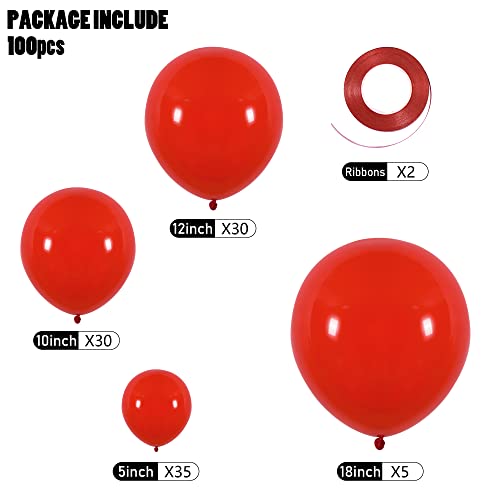 Image of CANREVEL Red Balloons - 100pcs 5 /10 /12 /18 Inch Latex Balloons Garland Arch Kit for Christmas Birthday Party Wedding Valentines Day Baby Shower Party Decoration