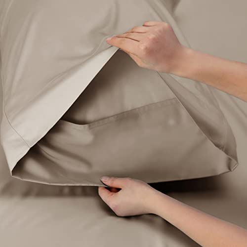 Image of Bedsure Cooling Sheets Twin, Rayon Derived from Bamboo, PureWoven, Breathable & Soft Twin Sheets Set, Deep Pocket Up to 16 Inches, Hotel Luxury Silky Bedding for Hot Sleepers, Simply Taupe