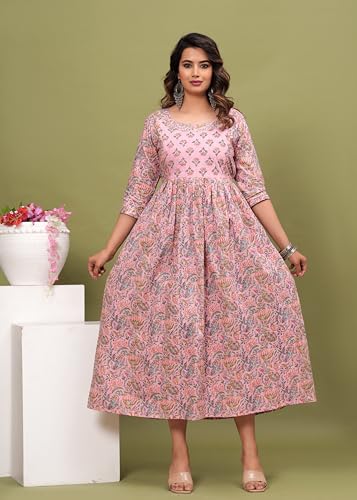Image of Maternity Feeding Kurti for Women | Cotton Blend Anarkali Dress with Nursing Zip for Pre & Post Pregnancy