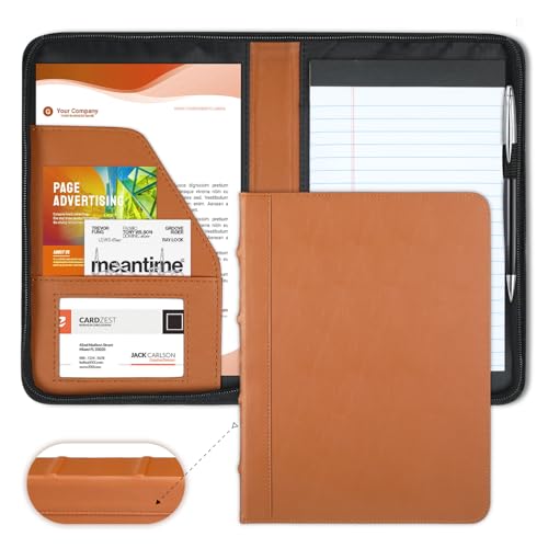 Classeur portfolio zippé marron avec bloc-notes format compact style livre - 6