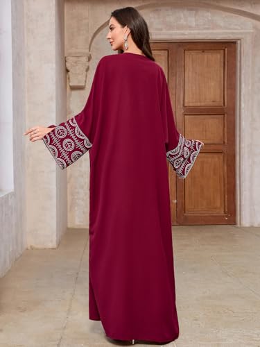 Image of Women's Ethnic Embroidery Muslim Abaya Open Kimono Cardigan Jalabiya