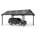 Sunjoy Carport 12 ft. x 20 ft. Outdoor Gazebo Heavy Duty Garage Car Shelter with Powder-Coated Steel Roof and Frame by AutoCove, Gray and Dark Gray