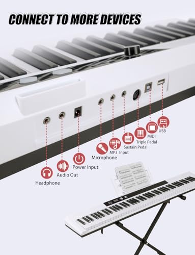 UISCOM 88 Key Semi-weighted Electronic Keyboard Piano,Full Size Digital Piano Portable Keyboard with Stand, Sustain Pedal, Power Supply,MIDI/USB/MP3 Function for Beginners at Home/Stage(White)