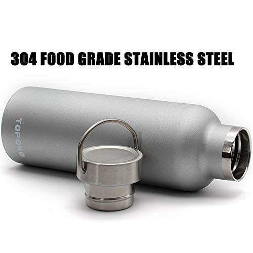 Topoko 25 Oz Stainless Steel Vacuum Insulated Water Bottle, Keeps Drink Cold Up To 24 Hours & Hot Up To 12 Hours, Leak Proof And Sweat Proof. Large Capacity Sports Bottle Wide Mouth Metal Lid (Grey) #TOP4