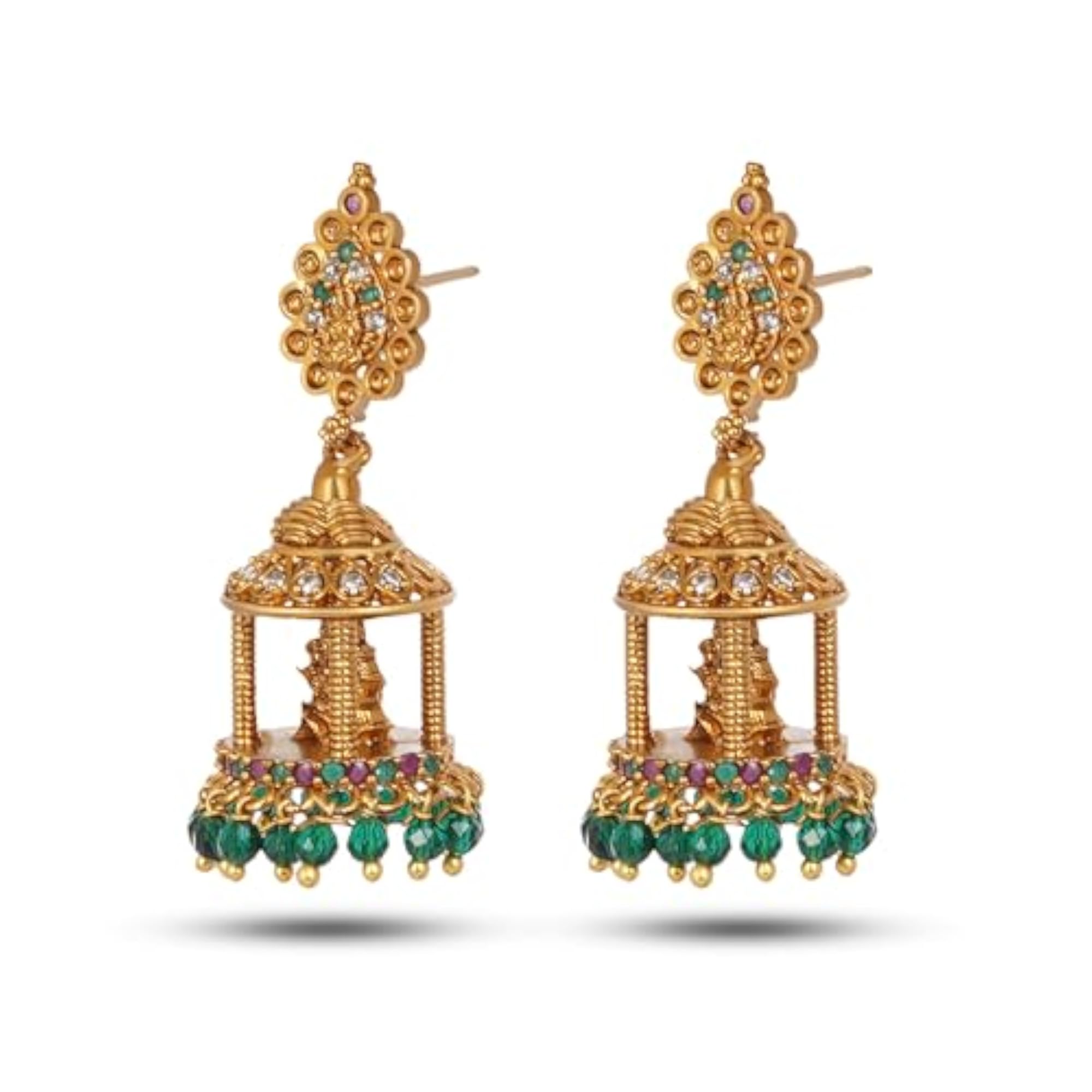 Temple Jewellery Lakshmi Jhumka Earrings, Gold Plated