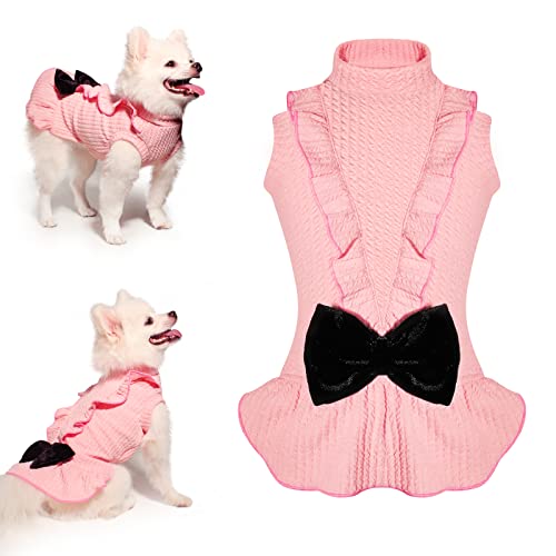 Topkins Dog Birthday Dresses, Dog Princess Dress, Turtleneck Puppy Skirt With Velvet Bowknot For Small Medium Dogs Girl (Pink, Xs) #TOP20