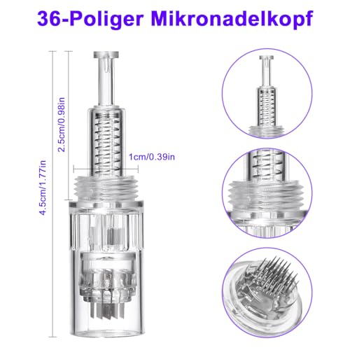 10 Pcs Microneedling Nadeln 36 Pins, Packung mit 10 Ersatz Nadeln Micro Needle Derma Pen, Micro Nano Nadeln Patronen Ersatzteile, Ersatz Derma Pen, Microneedling Gerät Ersatz Nadeln