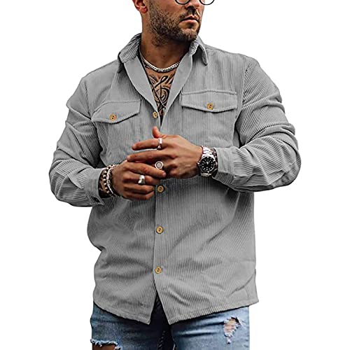 Image of utcoco Mens Corduroy Button Down Shirt Casual Relaxed-Fit Lapel Long Sleeve Jacket for Men