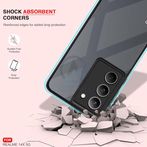 Image of AESTMO Realme 14X 5G Back Cover | 360 Protection | Crystal Clear Hard Back Transparent | Bumper Case for Realme 14X 5G (PC+TPU, Black Bumper)