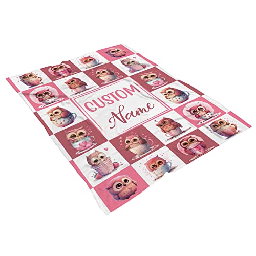 Personalized Owl Baby Blanket, Custom Baby Name Owl Blanket, Owl Receiving Bedding Nursery Blanket, Newborn, Baby Owl Super Soft Plush Fleece Blanket #TOP1