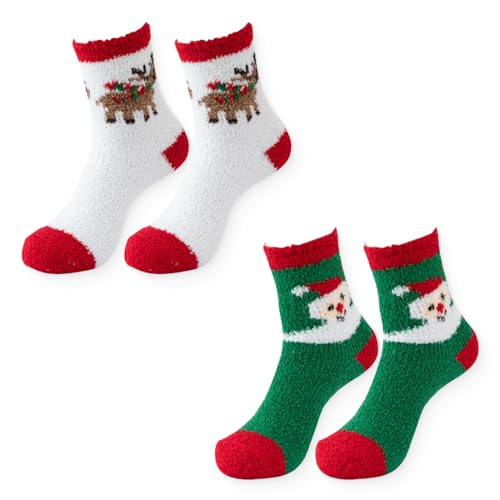 JEYORZY 2 Paar Weihnachtskuschelsocken für Damen, Flauschige,...