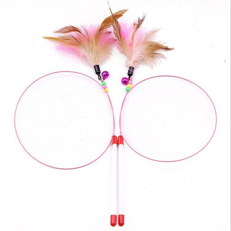 TRENZSTORE 2PCS Pink Cat Teaser Stick - Feather Cat Toys on a Stick – Interactive Toy & Teaser Wand for Indoor Kittens’ Play, Exercise & Hunting Instinct Stimulation