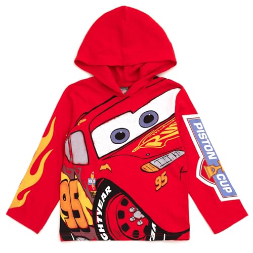 Disney Mickey Mouse Lion King Cars Monsters Inc. - Camiseta de manga larga con capucha para niños pequeños a niños grandes, Rayo McQueen, 5 años