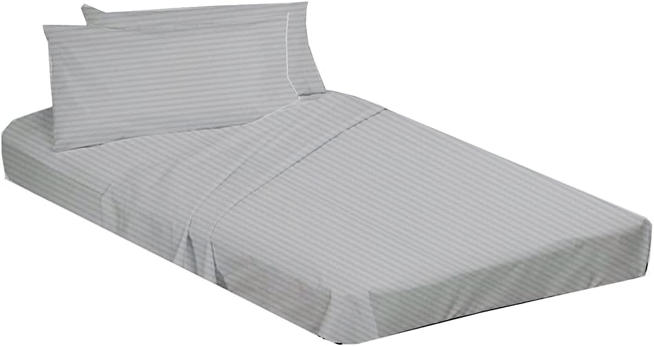 Sheets for Cot Bunk Bed, Cot Size Mattress Sheets-Fitted Cot Sheet Perfect for Narrow Twin/Cot Size/Rv Bunk/Guest Bed Replacement/33 X 75" Camping Cot, Classic Stripe Light Grey,4(PCs)