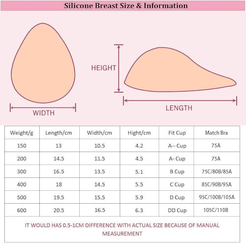 OBASDFD Prothèses Mammaires Auto-adhésives en Silicone Forme De Larme, Inserts Rehausseurs Soutien-Gorge for Mastectomie Et Travestis(400g/Piece) – vue 4