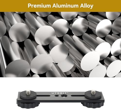 UTEBIT Podwójny uchwyt lampy błyskowej 5 cali, 2 sztuki aluminiowej szyny błyskowej ze śrubami 1/4" i 3/8", uchwyt błyskowy do aparatu z podwójnym pazurem do lustrzanek, światło LED