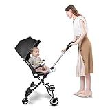 Kinderwagen Buggy, Baby-Buggy ab Geburt bis 20kg (1-3 Jahre), Orientation du siège réglable, Babywagen, höhenverstellbarer Griff, ergonomischer Sitz (noir - D)