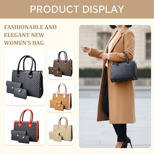 Tigpoy 3pcs Purses and Handbags Set for Women, Top-Handle Tote, Satchel Shoulder Bag & Matching Wallet, Vegan Leather Crossbody Hobo Bag (Black)