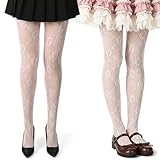 WJIAAA 2 Paar Weiße Strumpfhose Damen, Spitzenstrumpfhose Mit Floral Hollow Muster, Lolita Tights, Ballettstrumpfhose Damen, Netz Strumpfhose Spitze, Elegante Strumpfhosen Für Vielseitige Outfits