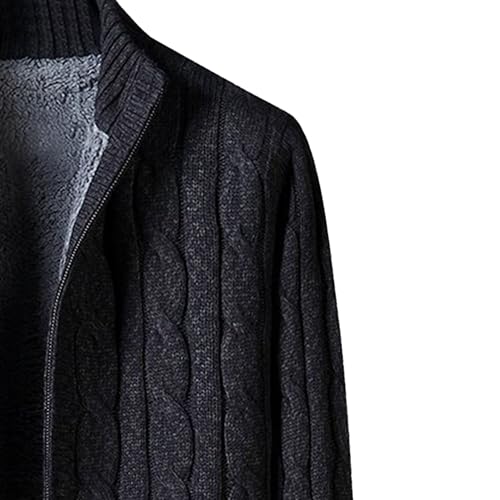 DGHM-JLMY Men's Stand Collar Zip Up Knit Cardigans Padded Slim Fit Thick Warm Sweaters Fleece Lined Cardigan Sweater3
