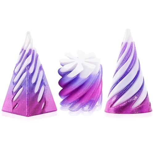 Jouet en Spirale Imprimé en 3D,3PCS Impossible Spiral Cone Pyramid,Sculpture de Passthrough Pyramide,Cadeau Original pour Homme Bureau Gadget Optique Anti-Stress Jouet Spiral-Violet