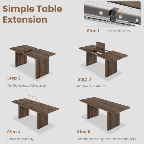 Image of GarveeHome Rectangular 63 inch-82.7 inch Extendable Dining Table with Round Corner | Spacious, Sturdy, Stable, Farmhouse, Scratch-Resistant, Durable, Easy to Assemble, Matches Any Chair Style, Sturdy Base