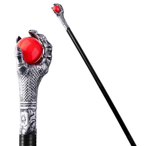 Spooktacular Creations Halloween Costumes Walking Cane Red Fire Dragon Claw Round Wands with Fire Wizard Staff Stick Accessories for Halloween Party Pretend Play Costume, Halloween Dress Up