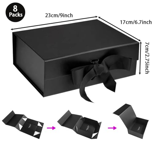 Boîtes cadeaux pour Noël et mariages, coffret magnétique noir 23 x 17 x 7 cm avec ruban, x8 - 2