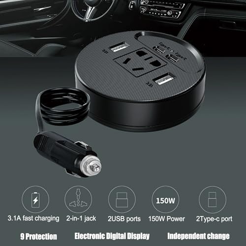 Inversor de corriente para coche y adaptador de enchufe multipuerto 2