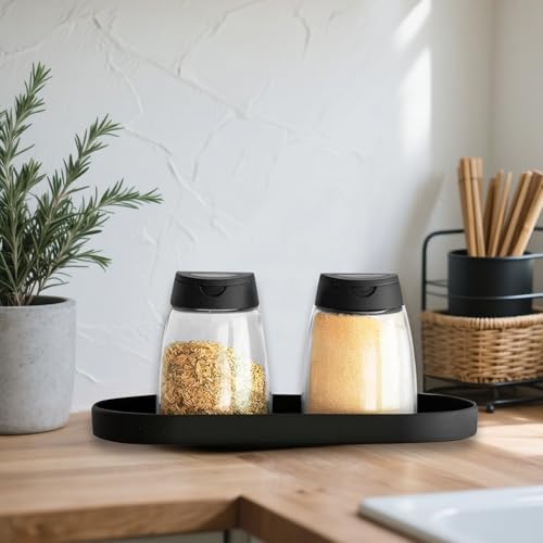 2 Stück Badezimmer Tablett Schwarz Deko, Badezimmer Deko Waschbecken Ablage, Schwarz Silikon Tablett für Wohnzimmer Schlafzimmer Bad Küche Spülbecken Organizer(Oval)