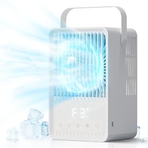 Portable Air Conditioner, FERRISA Personal Mini Air Cooler with Timer, Air Cooling Fan, Quiet All-in-1 Evaporative Cooler for Bedroom Home Office, 7 Colors Lights, 3 Wind Speeds & 2 Spray Modes